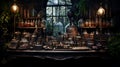Witch's apothecary1 magical herbs, potion bottles, spell books, mysterious artifacts, enchanting ambience Royalty Free Stock Photo