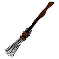 Witch`s broom on a white background. Halloween illustration