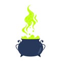 Witch s cauldron with bubbling green potion and magical steam. Halloween spooky magical brew vector illustration