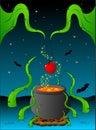 Witch`s cauldron of magic potion