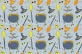 Witch`s equipment seamless pattern with cat eyes Royalty Free Stock Photo
