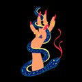 A witch`s hand with a snake. Snake in hand. Witchcraft, magic, astrology, alchemy. Vector illustration Royalty Free Stock Photo