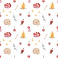 Witch seamless pattern with esoteric tools for fabric Royalty Free Stock Photo