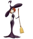 witch stands with a broom