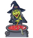 Witch Stirring Bubbling Cauldron