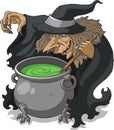 Witch stirring melting pot illustration