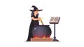 Witch stirring poison brew potion on fire