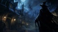 Dark Witch In Terraced Cityscape: Concept Art Of A Sneaking Sorcerer
