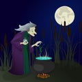 Witch in the swamp brews potions. halloween Royalty Free Stock Photo