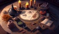 Witch table, witchcraft, ritual spells. AI generated