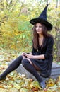 Witch on tomb stone Royalty Free Stock Photo