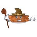 Witch wooden boat sail at sea character