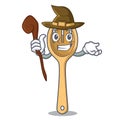 Witch wooden fork mascot cartoon