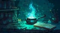 A witchcraft banner with a cauldron and a book of spells Royalty Free Stock Photo