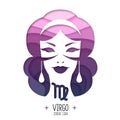 Witchcraft card with astrology Virgo zodiac sign.  Woman head logo design. Cut out paper art style design Royalty Free Stock Photo