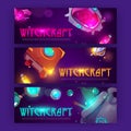 Witchcraft cartoon banners with magician stuff Royalty Free Stock Photo