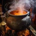 Witchcraft cauldron with brewing magic poison. Generative AI