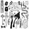 Witchcraft collection with doodle mystic elements for temporary tattoo design