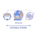 Witchcraft concept icon. Alchemy and wizardry idea thin line illustration. Cauldron with brewing magic potion and evil Royalty Free Stock Photo