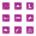 Witchcraft holiday icons set, grunge style