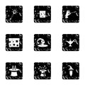 Witchcraft icons set, grunge style