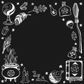 Witchcraft, magic background for witches and wizards. Hand drawn magic tools, concept of witchcraft