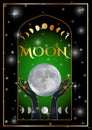 Witchcraft magic ritual with full moon and waxing waning moon phases