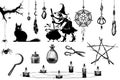 Witchcraft mystical magic elements.Halloween silhouettes icon and character. Royalty Free Stock Photo