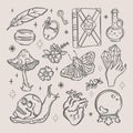 WITCHCRAFT OBJECTS Love Magic Symbol Doodle Element Sketch Royalty Free Stock Photo