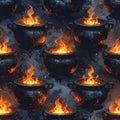 Witches Brew Cauldron Fire Seamless Pattern Royalty Free Stock Photo