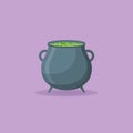 Witches cauldron with green potion flat icon. Vector illustration. Royalty Free Stock Photo