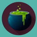 Witches cauldron with green potion.