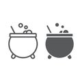 Witches cauldron line and glyph icon, magic and pot, potion sign, vector graphics, a linear pattern on a white