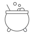 Witches cauldron thin line icon, magic and pot, potion sign, vector graphics, a linear pattern on a white background.