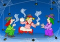 Witches celebrate a halloween party with magic potion