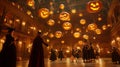 Witches Dancing with Floating Jack-O-Lanterns in a Grand Hall Royalty Free Stock Photo