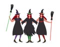 Witches hug. Halloween party. Young women in witch costumes. People are celebrating Halloween Royalty Free Stock Photo