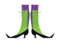 Witches leg vector. Halloween funny, scary feet boots