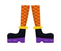 Witches leg vector. Halloween funny, scary feet boots