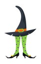 Witches leg vector. Halloween funny, scary feet boots