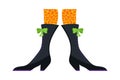 Witches leg vector. Halloween funny, scary feet boots