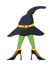 Witches leg vector. Halloween funny, scary feet boots