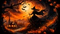 Witching Hour at Halloween with a hag in enchanted forest sunset. Generative AI Royalty Free Stock Photo