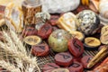 Witching still life of carved runes and stones