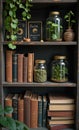 Witchy Bookshelf with Plants Royalty Free Stock Photo