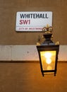 Witehall street sign with old fashioned lamp, London, 2018