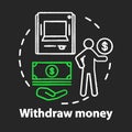 Withdraw money chalk concept icon. Savings idea. Using ATM, getting cash from bank. Getting interest from deposit, bank