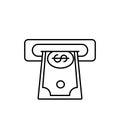 Withdrawal icon. Cash out linear symbol. Bill acceptor icon