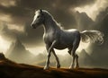 WIthe Horses in desert against sun stormy sky Royalty Free Stock Photo