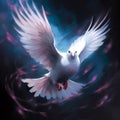 Generative AI: withe dove flying in blur background